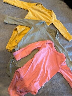 HONEST Kids Long-Sleeve Bodysuits - Pink, Olive, Mustard 0-3 months